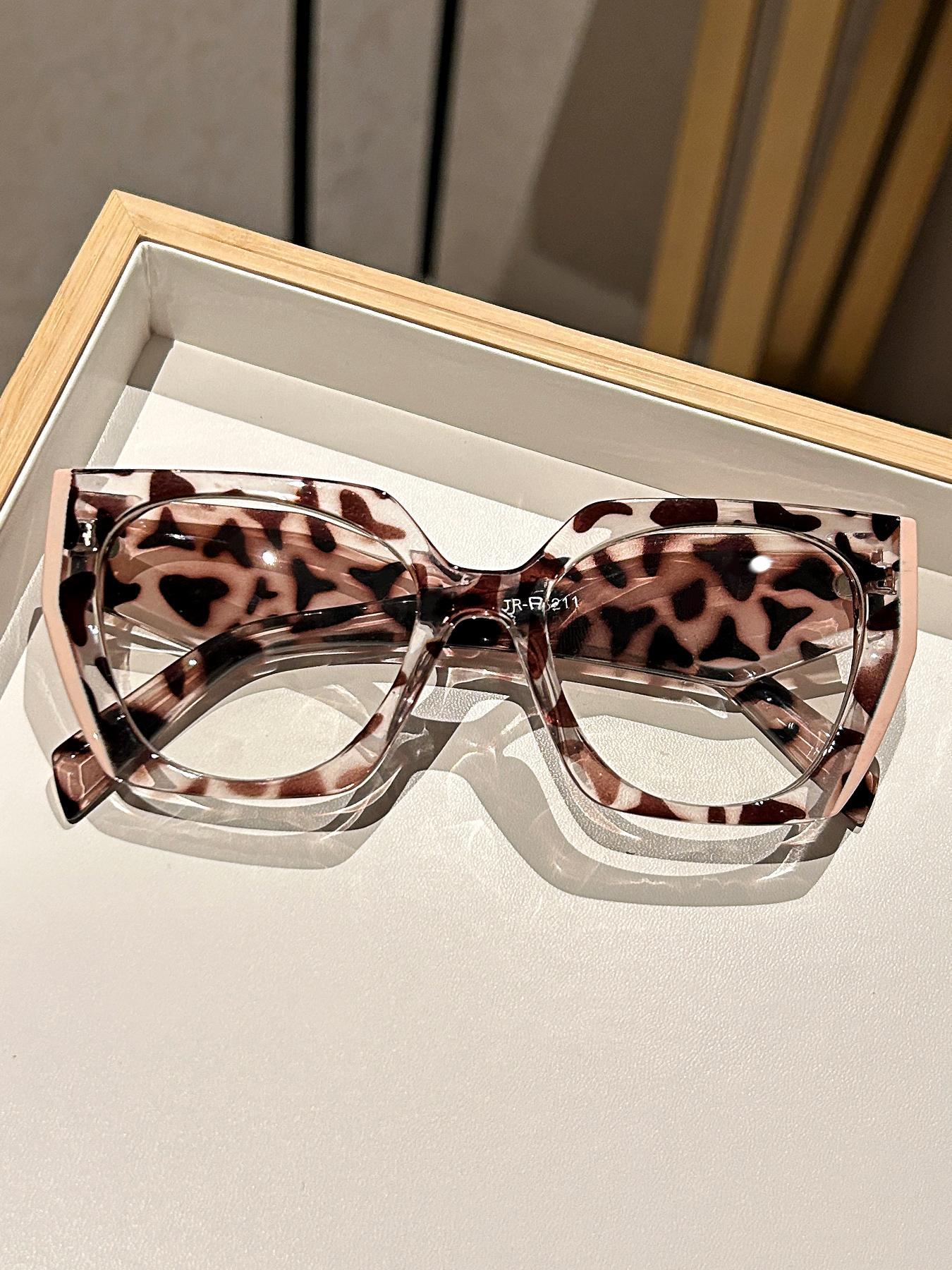 Simple Eyeglasses for Everyday Use, Basic Geometric Frame Eyeglasses for Women & Men, Fashion Eyeglasses for Work, Fashionable Frames Glasses, Leopard Pattern Eyeglasses
