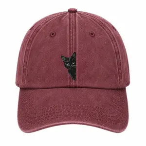 Cute Black Cat Hat, Green Washed Baseball Cap with Peekaboo Cat Graphic, Adjustable Casual Dad Cap, Gift for Cat Lovers, Father's Day Gift