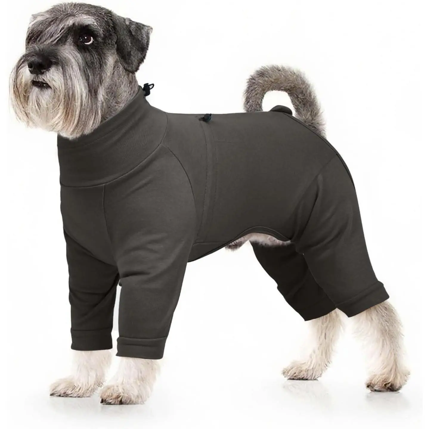 Dog Recovery Onesie Suit, Adjustable Grey M Long-Sleeve 1-Piece, Zippered 4-Leg Pajamas for Medium Male & Female Dogs’ Wound Care, Anti-Shedding & Surgical Anti-Licking Needs, One-Piece