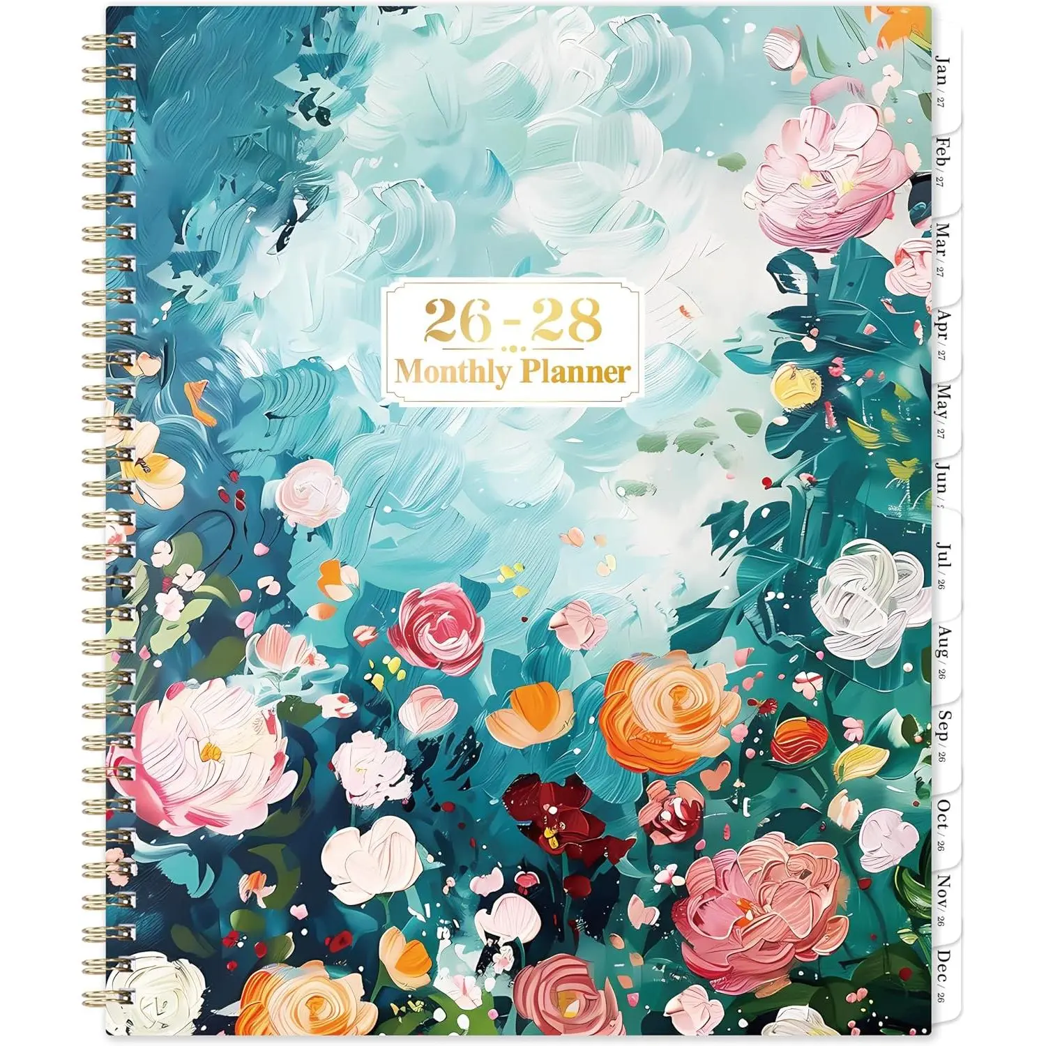 2027-2028 Monthly Planner/Calendar - Jan. 2027 - Jun. 2028, 9" x 11", 18 Months Calendar Planner 2027-2028, Tabs, 2-Size Pocket, Floral