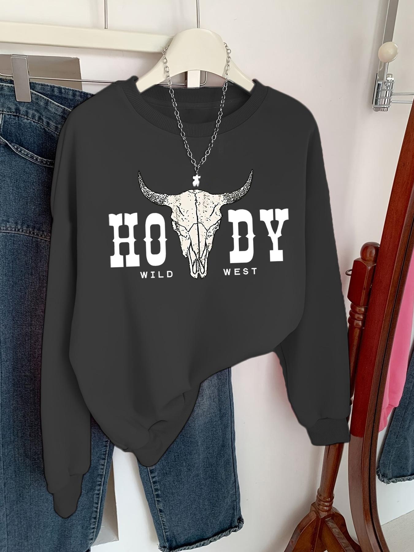 Girl's Cartoon Bull Head & Letter Print Drop Shoulder Thermal Lined Sweatshirt, Casual Long Sleeve Round Neck Pullover for Spring & Fall, Kids Clothes for Daily Wear, Casual Cozy Sweatshirt