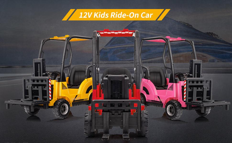 GARVEE 12V Ride-On Forklift for Ages 3-7: Indoor/Outdoor Fun, Realistic Design, Music, Speed Switch, 66lb Max Load, Remote Control - Available in Red or Yellow