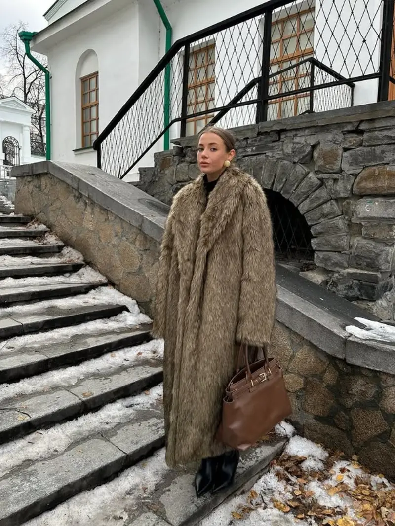 Women's Solid Color Open Faux Fur Coat, Loose Fit Jacket, Elegant Long Sleeve Waterfall Collar Outerwear for Fall & Winter, Women's Clothing for Daily Wear, Clothing for Women