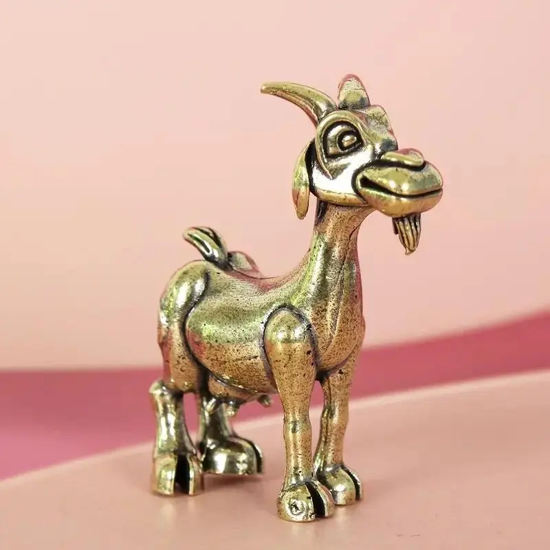 Vintage Brass Goat Statue - Intricate Retro Animal Ornaments, Collectible Home Office Decor for Living Room, Festive Party Gift
