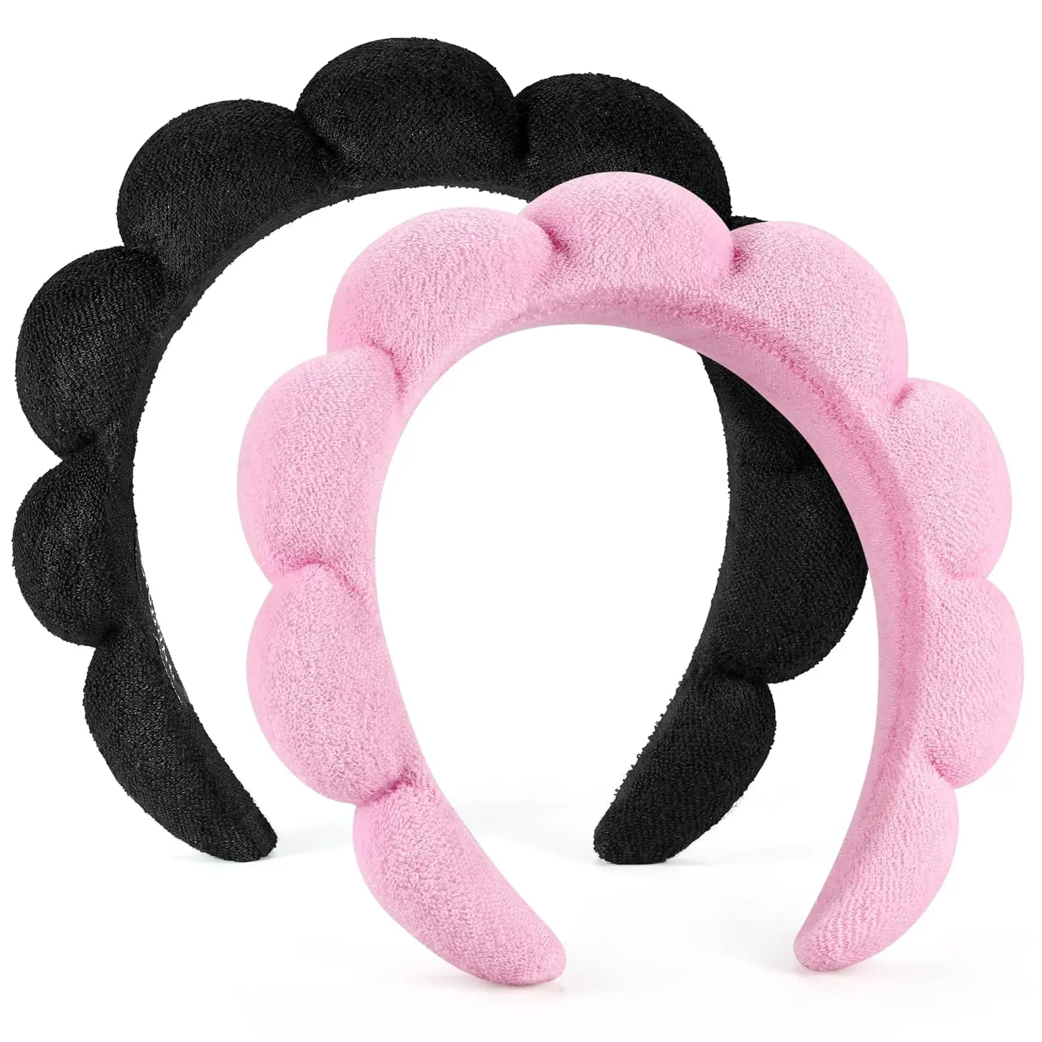 Headbands for Washing Face or Facial, Set of 2 Skincare Headbands, Terry Cloth Headband Wash Combo Pack - Puffy Makeup Washing, Mask, Skin Treatment (Black & Pink)