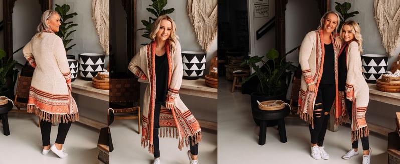 Saodimallsu Women Boho Cardigan Sweater Long Open Front Maxi Knit Sweaters Aztec Tribal Tassel Fringe Thin Coat