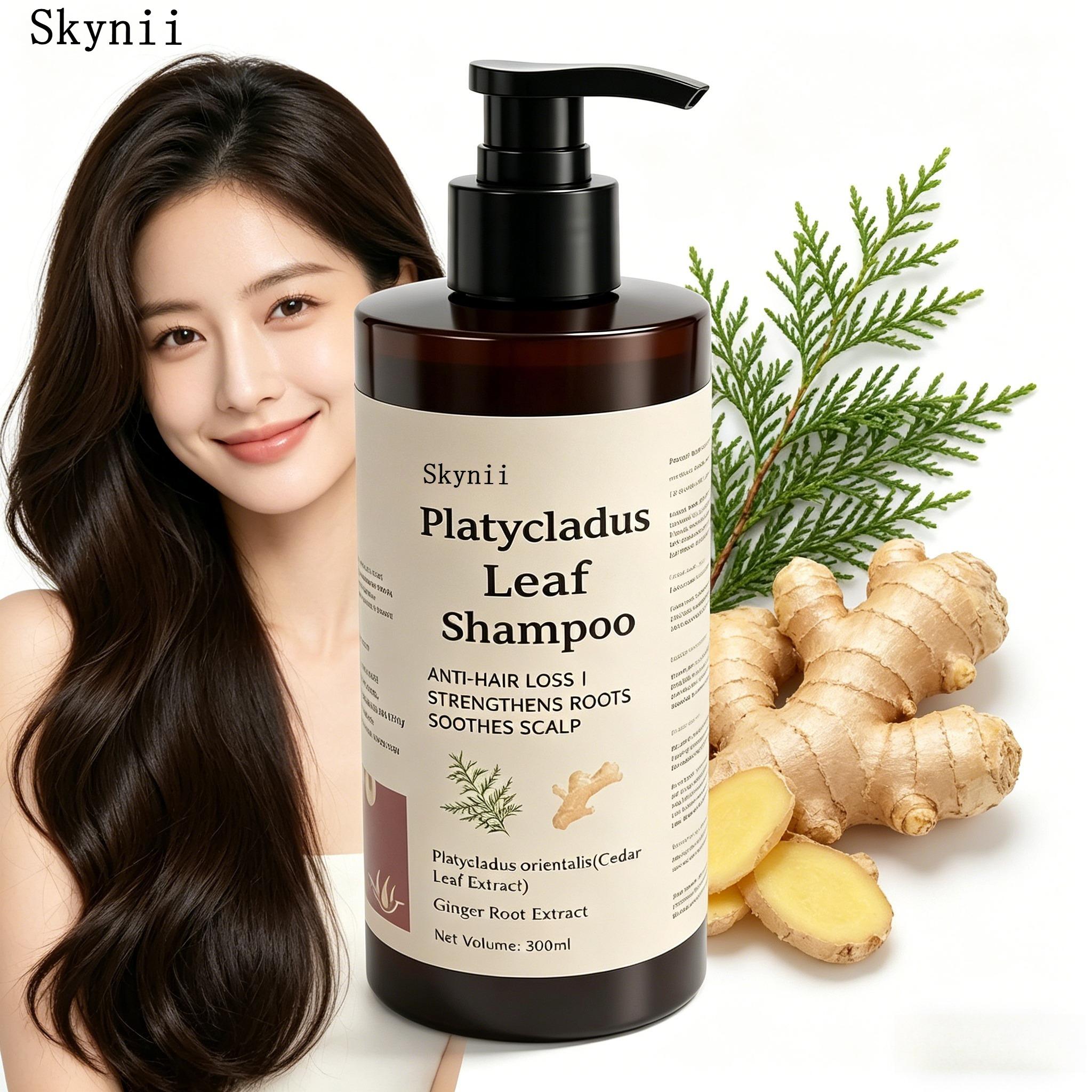 Skynii Platycladus Leaf Shampoo, Anti-Hair Loss, Strengthens Roots, Soothes Scalp, Cedar Leaf Extract, Ginger Root Extract, 300ml