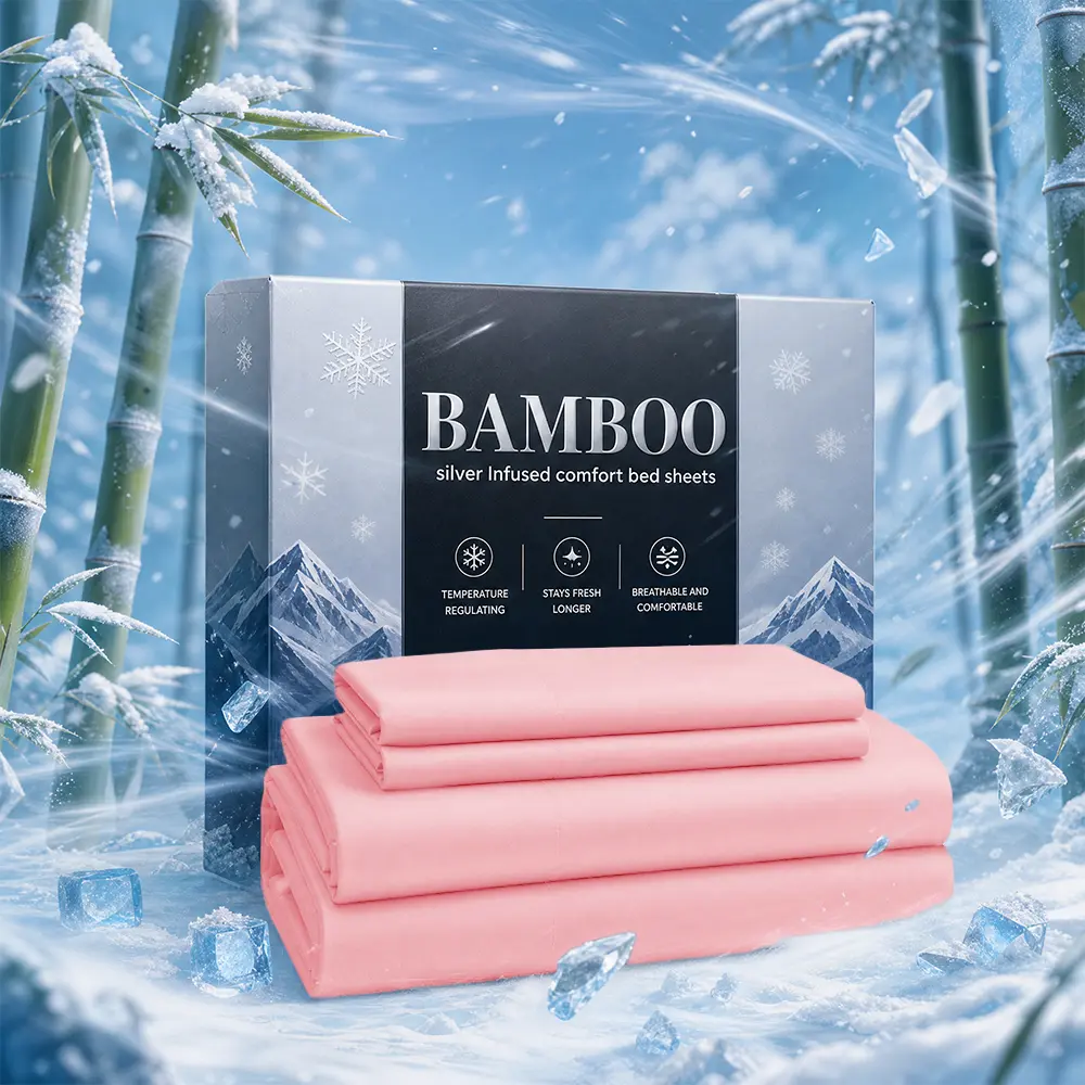 OS OMYSTYLE Silver Infused Cooling Bamboo Sheet Set, Breathable & Skin-Friendly, Kids Fitted Sheet, Flat Sheet And Pillowcases - Super Soft, Wrinkle Free, Double Stitching, Hotel-Quality Fitted Sheet Set - Perfect Gift For Ice Cooling Sleep, Room Decor