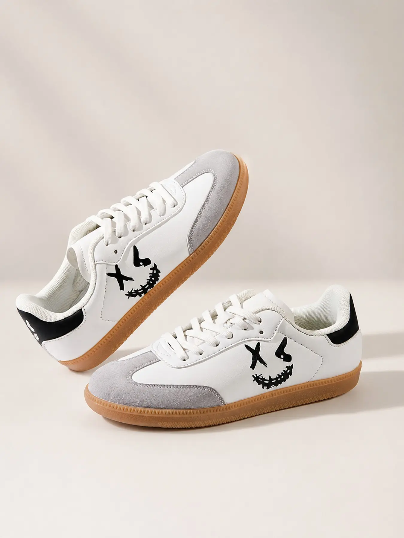 JEKO Unisex Casual Sneakers, Non-Slip Walking Shoes, Y2K Retro Streetwear Face Graphic, Round-Toe Lace-Up Low-Top Design, Lightweight, Breathable and Durable for Everyday Wear and Casual Outfits