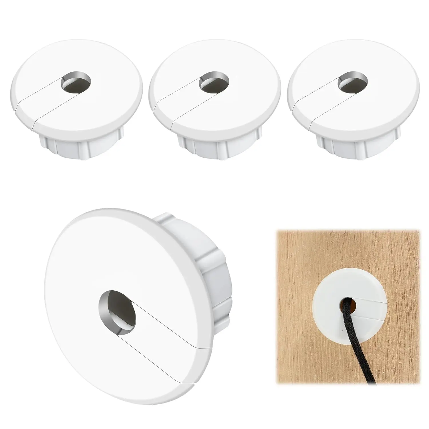 4 Pack White Wall Grommet, Compatible  Hole Cover, 1 inch Wall  Pass Through Kit, Plastic Grommets for Ethernet Walls Plug, Hole Covers for Cords
