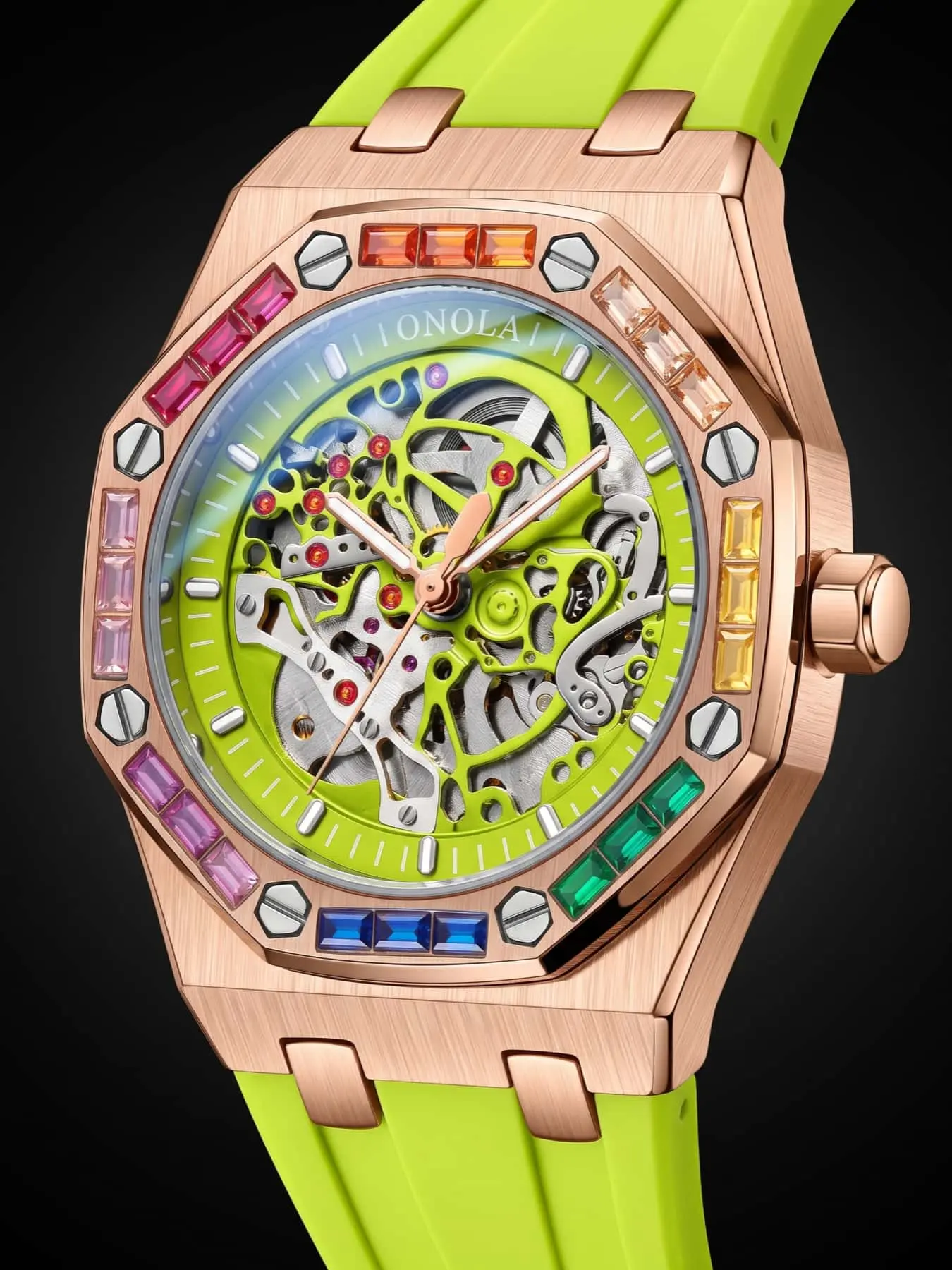 ONOLA Men's Mechanical Watch,  Skeleton Mechanical Watch, Business Watch, Men's Luxury Watch, Fashion Mechanical Watch, Men's Wristwatch, Men's Sports Watch, Gift-Worthy Mechanical Watch, Luminous Waterproof Watch, Luminous Dial