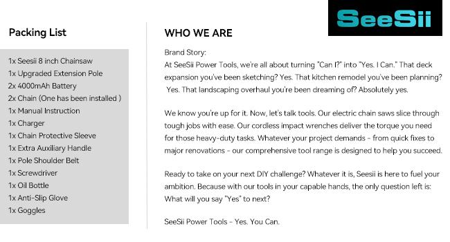 2 in 1 Cordless 8 inch Pole Saw, SeeSii Power Electric Polesaw for Tree Trimming with 2X4.0Ah batteries, Chain Saw with Extension Pole, Limb Branch Cutter Pruner CH800B #TikTokShopBlackFriday