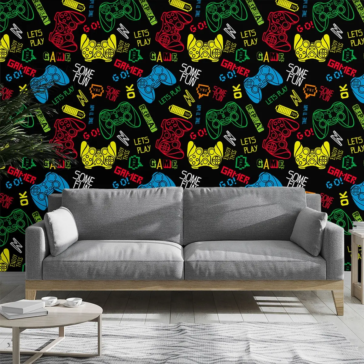 Cartoon Game Controller Pattern Wallpaper, PVC Material, Self-Adhesive, Moisture-Proof, Ideal for Kitchen/living Room/bedroom Decor