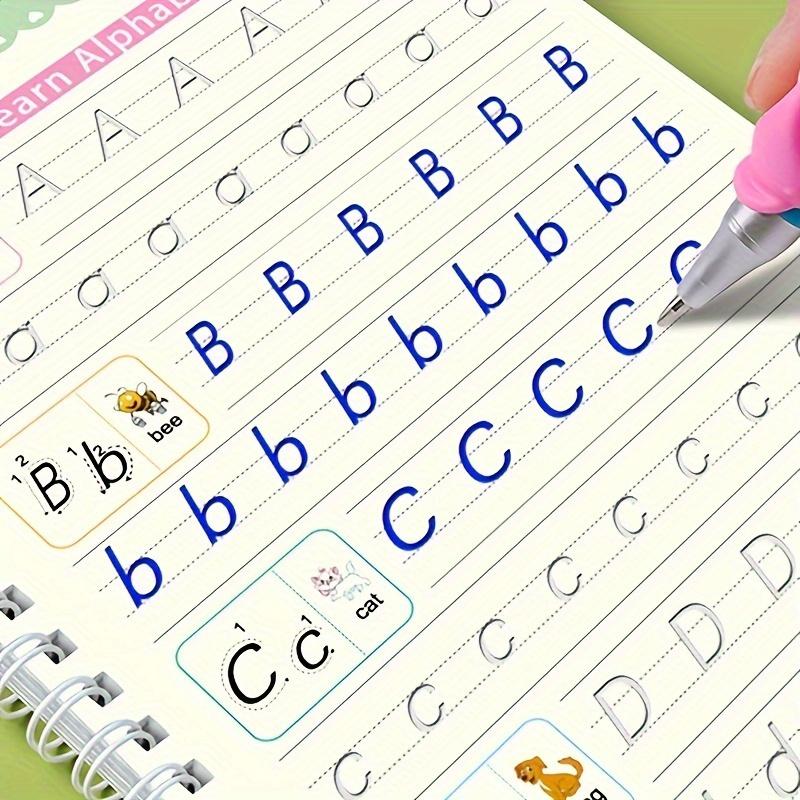 4 Reusable Preschool handwriting practice books, practice notebook set 4 books+1 pen+10 pen cores+1 pen grip, Learning Tools Alphabet Drawing
