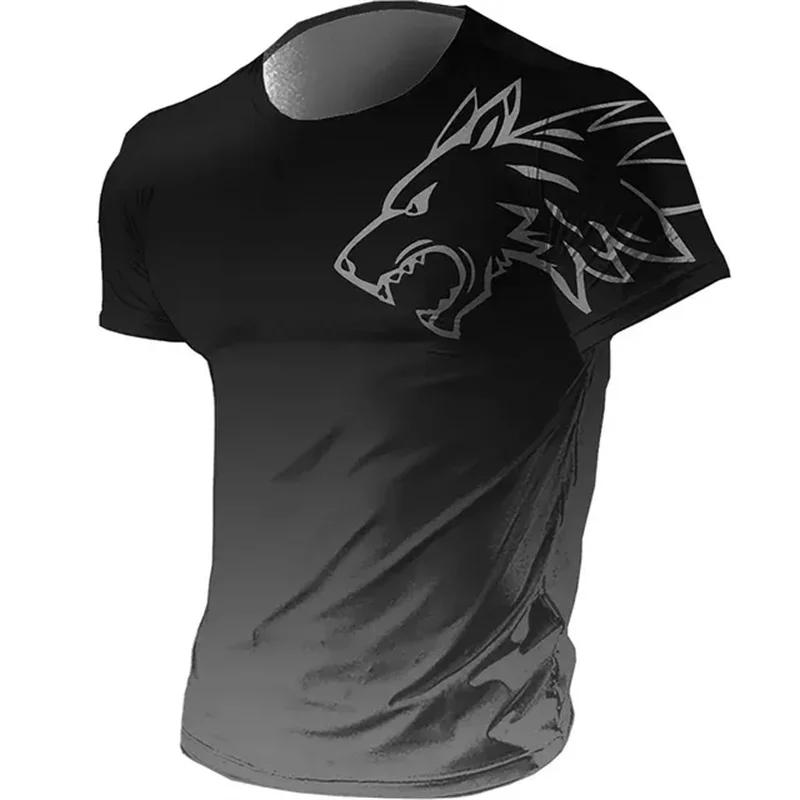 Kyn Apparel T-shirts for men fitness sportswear 2024 Summer Vintage Men's 3d Printed Quick-Drying Gradient T-shirt Animal Wolf Short Sleeve