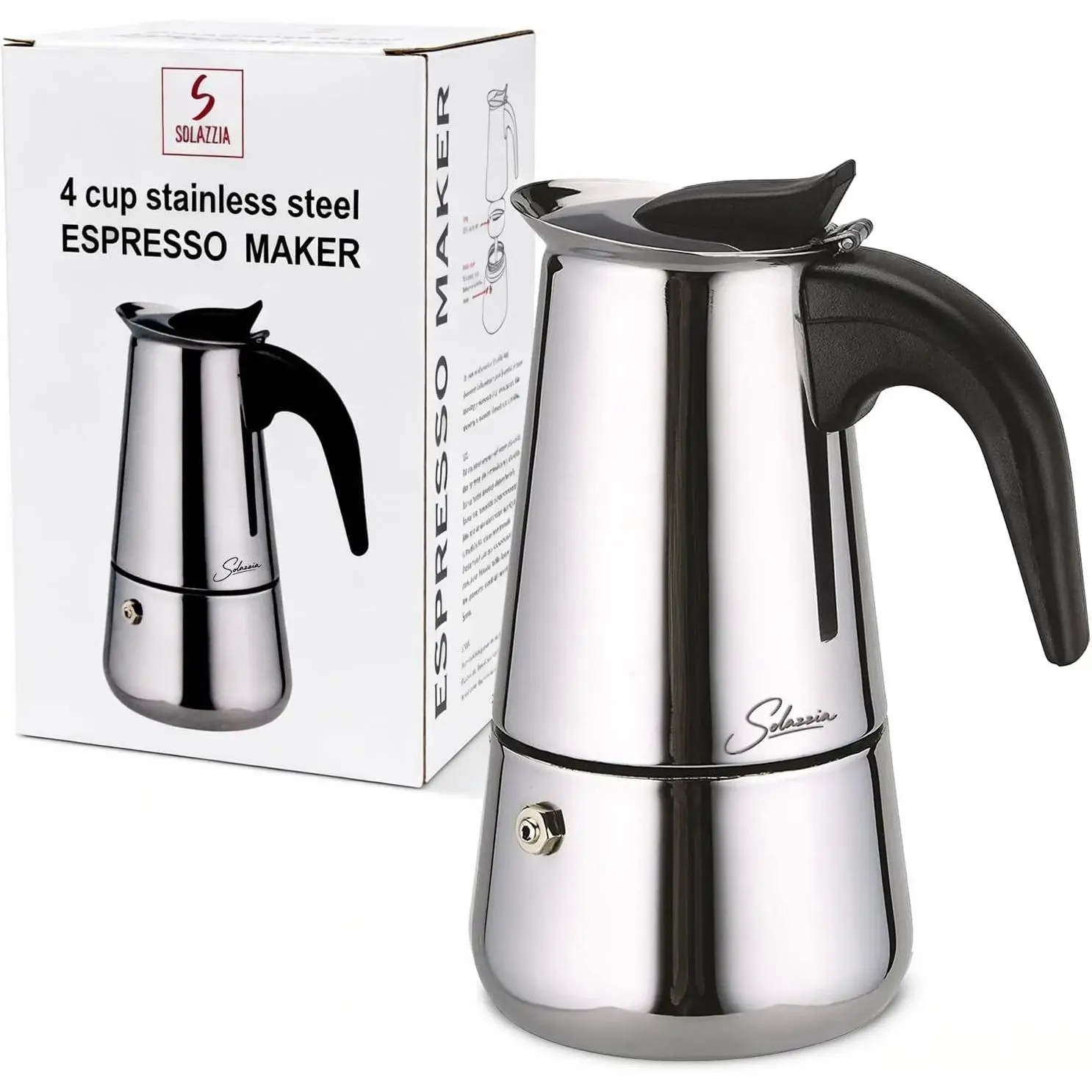 Espresso Maker 4 Cup Moka Pot Stainless Steel Percolator coffee pot, Compatible with Gas, Electric, Ceramic, and Induction stovetops(6.6 fl oz/200 ml)