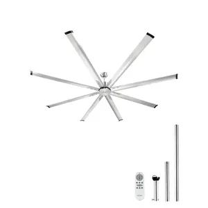 VEVOR 96 In Ceiling Fan without Light, 6-Speed Remote Control, Aluminum 8-Blade, Reversible DC Motor, Modern Low Profile Flush Mount Fan for Bedroom, Living Room, Patio, Indoor/Outdoor, Brushed Nickel
