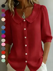 2026 European and American Cross-Border Design Unique Commuter Casual Linen Shirt, New Spun Cotton Lightweight Short Sleeve Loose V-Neck Women's Summer Top