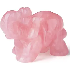 2" Rose Quartz Elephant Decor Healing Crystal Pink Cute Natural Hand-Carved Polished Figurines Statue Gemstone Energy Hippie Home Room Office Desk Decoration Valentine's Day Gifts for Women