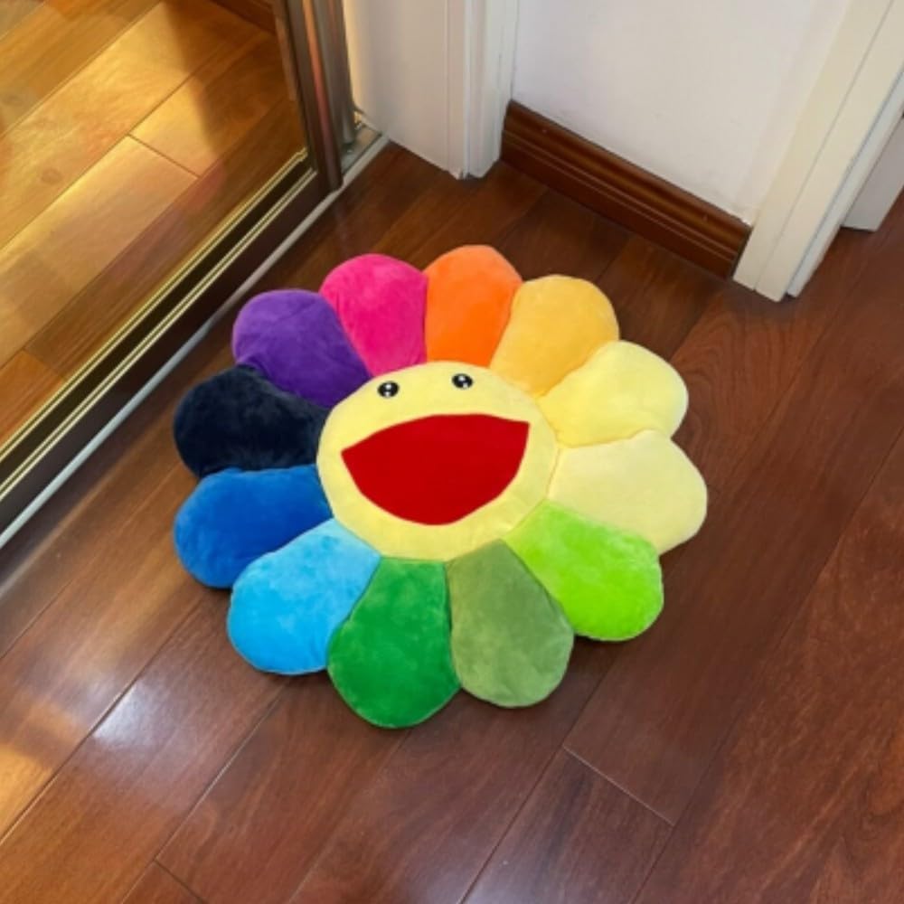 17" Smile Face Flower Plush Pillow Rainbow Chair Decoration Festive Toy Stuffed Doll Sleep Cushion Mat Home Sunflower Sofa Floor Pillow for Kids Relaxation Gift - Christmas Gift Set Christmas Decorations
