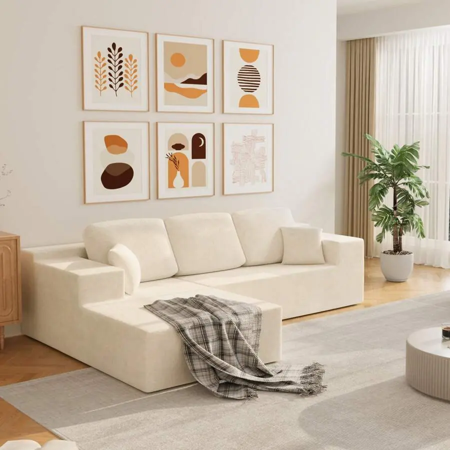 Modular Combination Sofa, Cloud-Sectional Couch With Deep Seat Design, Modern Modular L-Shaped Sofa Living Room And Bedroom