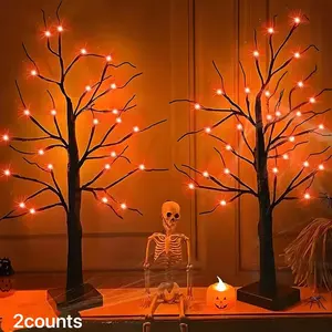 2-Pack 24led Halloween Tree Lights, Ghost Design, Indoor Home Party Decor, Perfect for Halloween Festive Atmosphere