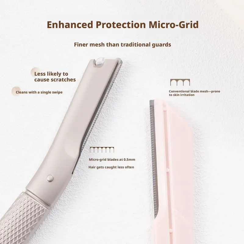 Beginners no longer need to worry about skin nicks when shaping eyebrows, zinc alloy eyebrow razor, Cosmetic Tools, Non-slip grip, the macro protective mesh is safe, 0.5mm dense mesh shaves