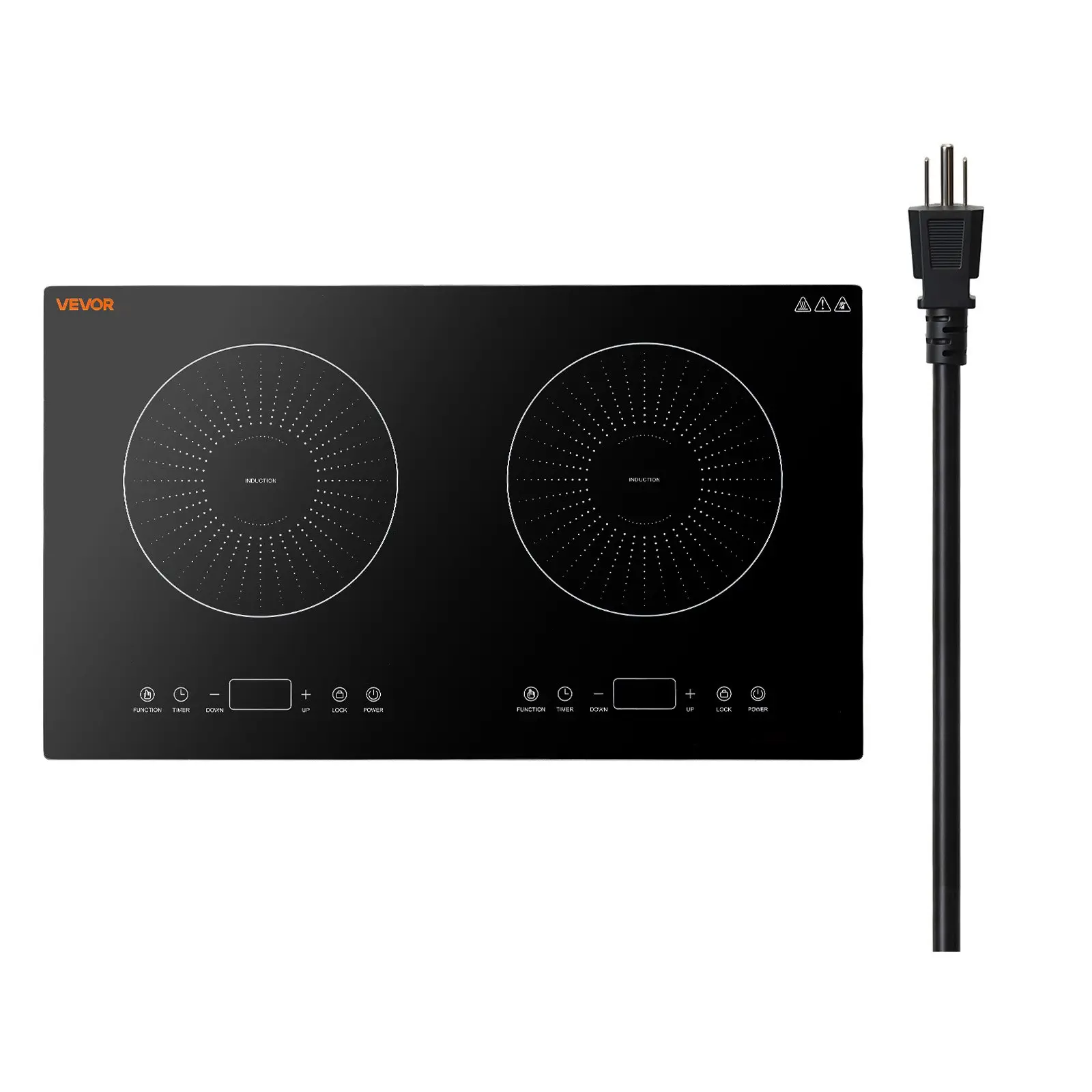 VEVOR Induction Cooktop 24in 2 Burners Built-in Electric Stove 110V 1800W, Low-Power Continuous Heating, Countertop Induction Burner, 9 Power Levels, LED Touch Screen, Ceramic Glass, and Child Lock