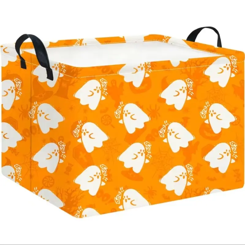 1pc Collapsible Rectangular Storage Basket with Cute Modern -Themed Hug Ghosts, Book Box & Suitable for, Room, Shelf Decor, Gift Basket for Books, Blankets - Space-Saving Decorative Bin, Shelf Baskets