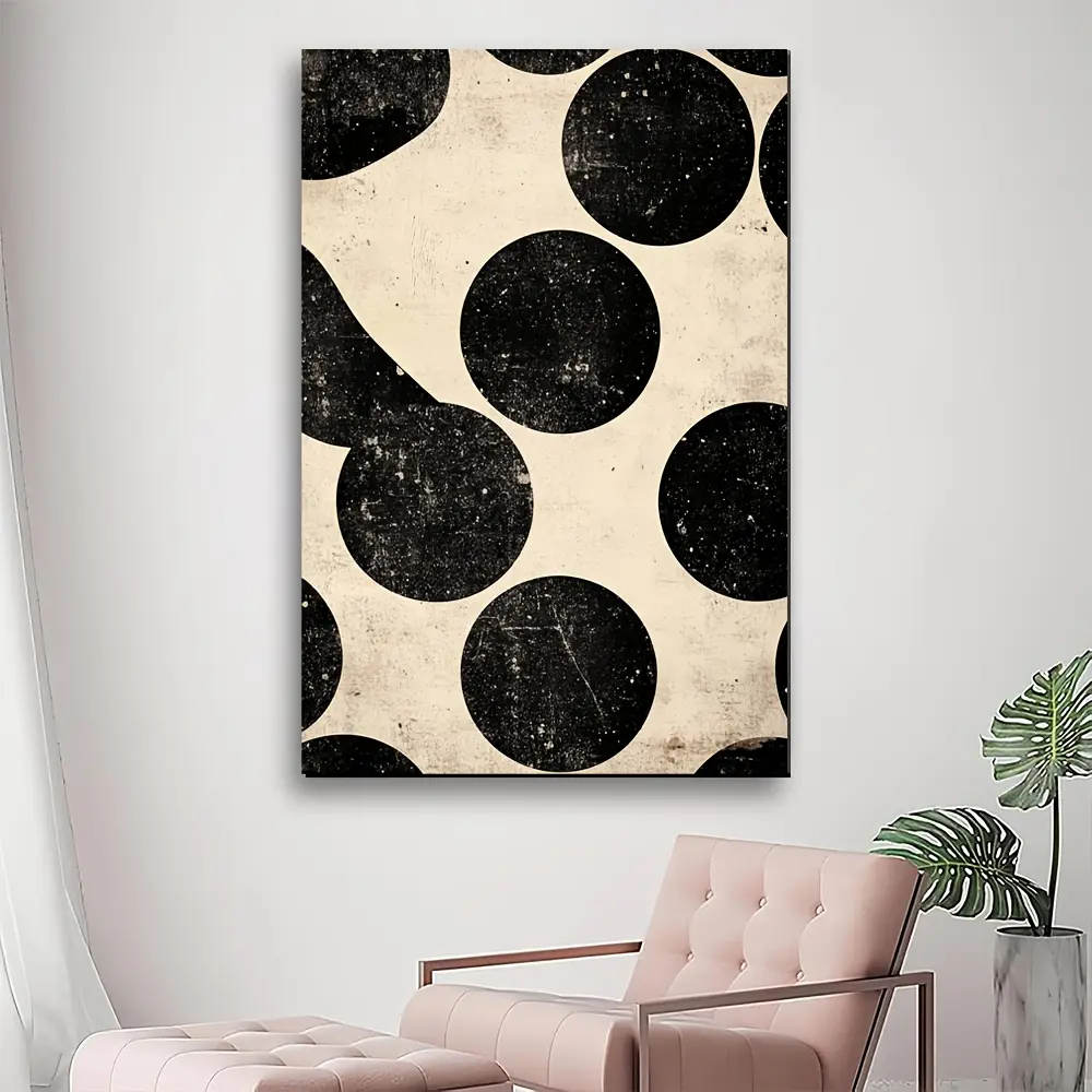 Vintage black and white circular pattern canvas wall art, modern interior decoration painting, aesthetic framed artwork, ready to hang for home decoration, office art piece|Aesthetic decoration|Framed canvas art, large canvas wall art