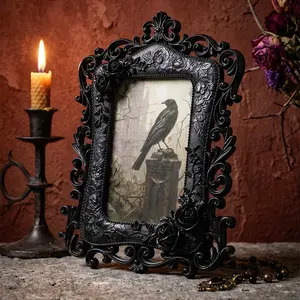 Halloween Gothic Rose Resin Photo Frame, Modern Desktop Decoration, Halloween Home Decor, Creative Gift, Photography Prop