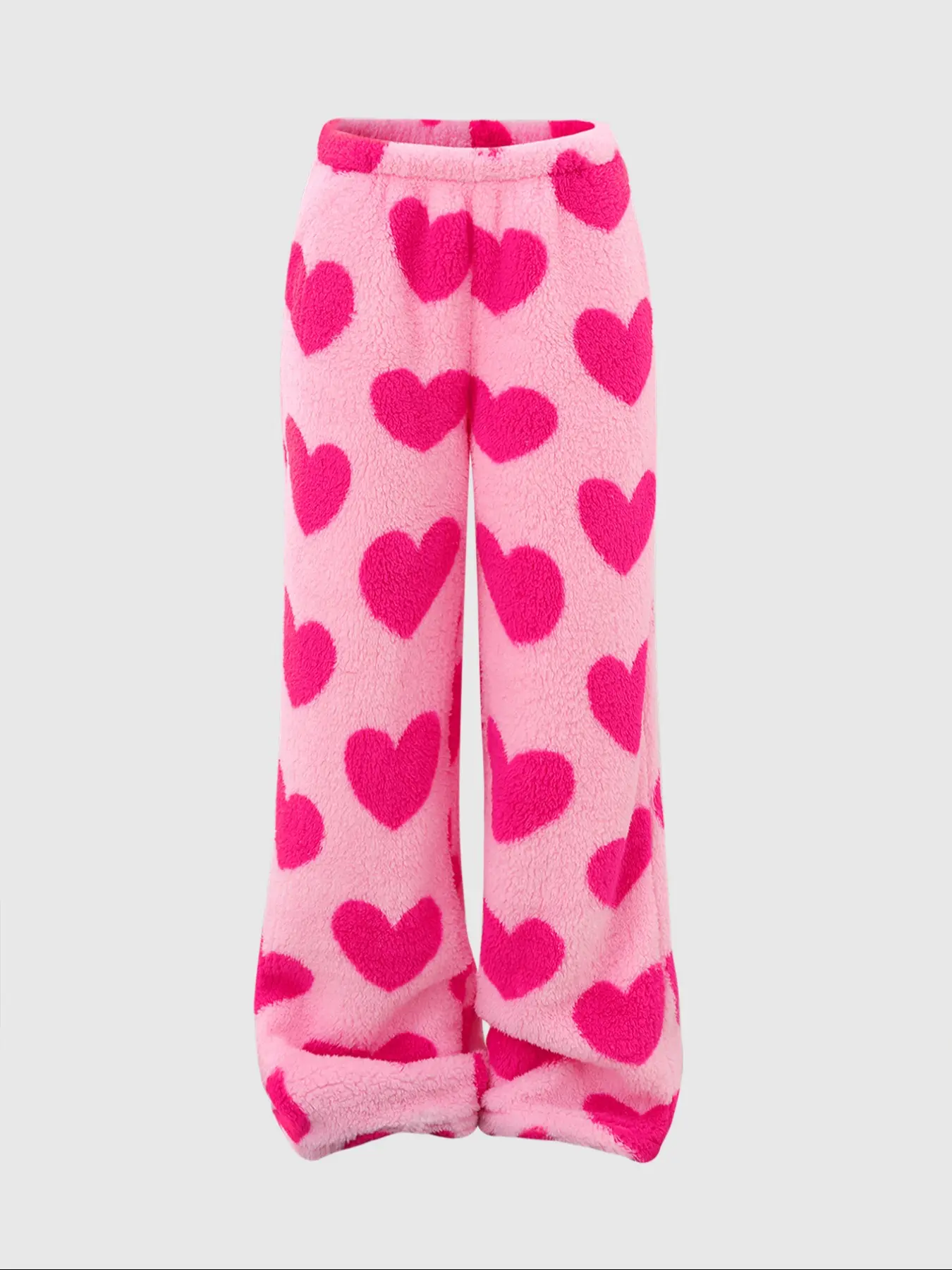 Women's Heart Fuzzy Wide Leg Pants, Thick Warm Cozy Home Casual Pants, Fall Winter Daily Wear, Comfortable and Stylish