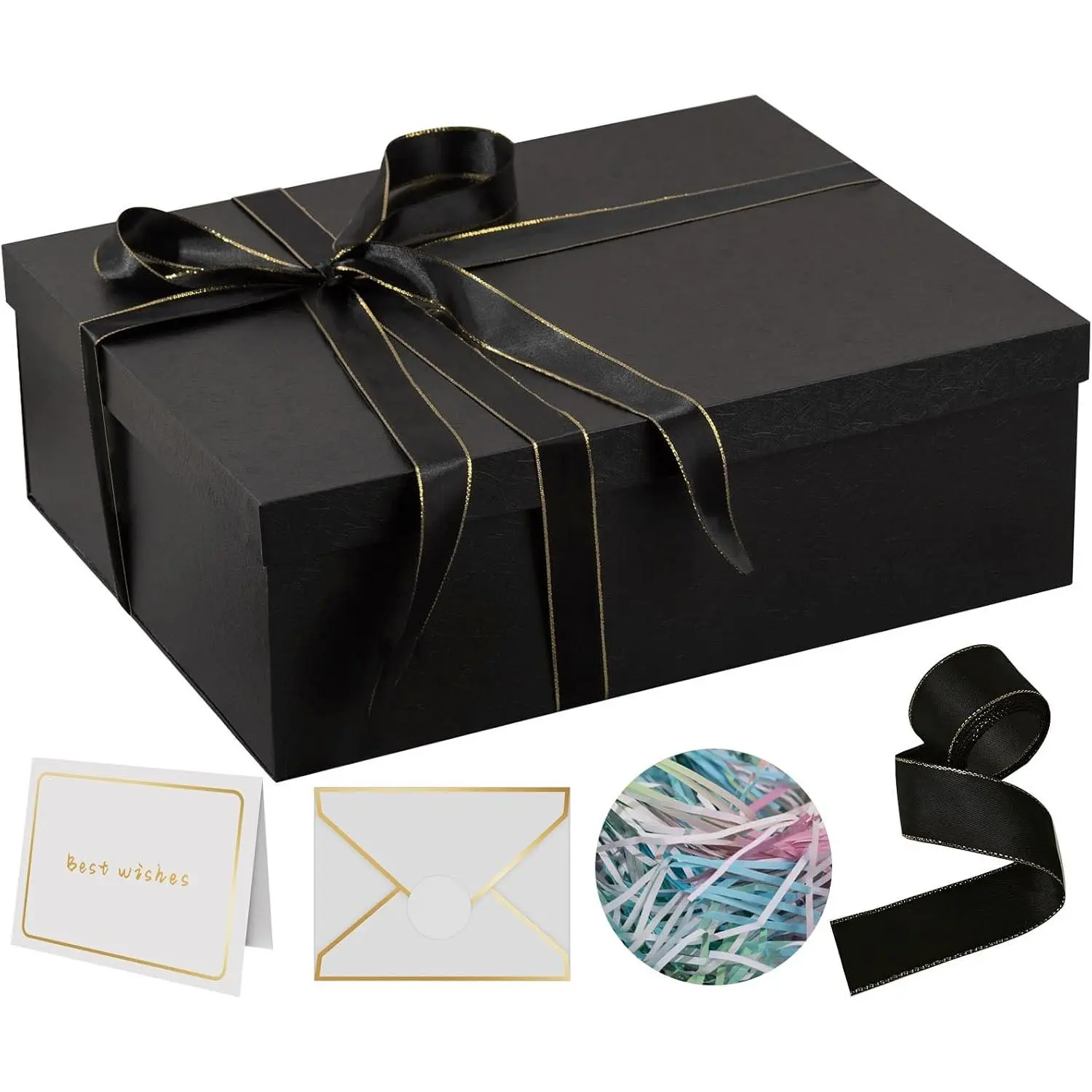 Extra Large Gift Box 16.5x13x5.5 inches,Black Gift Boxes with Lids for Presents,Perfect for Birthday,Valentine's Day,Christmas,Anniversaries,Contains Card,Ribbon,Shredded Paper Filler.