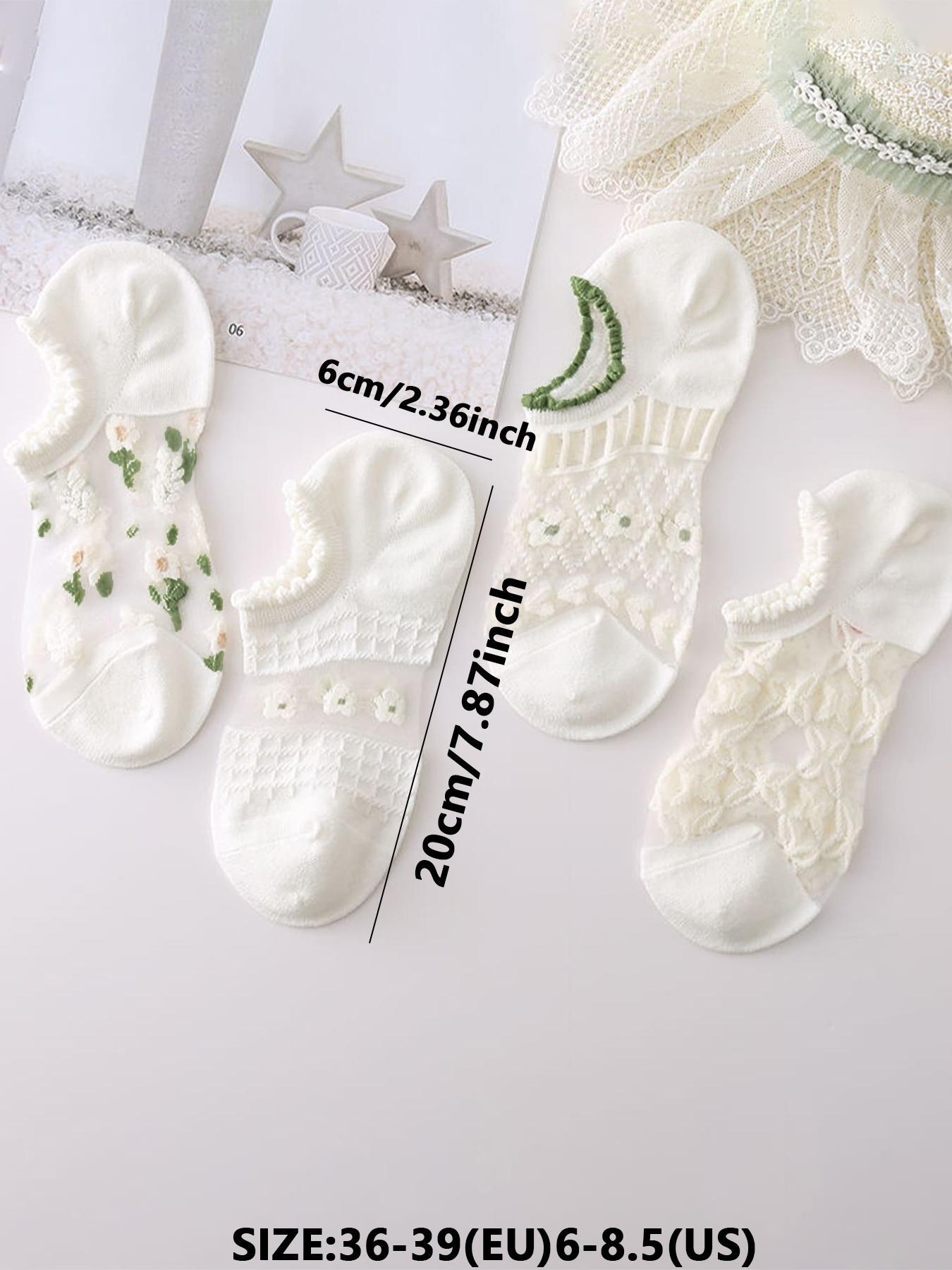 Women's 8 Pairs Floral Print Contrast Mesh Sheer Ankle Socks, Summer 2024 Fashion Casual Cozy Breathable Low Cut Socks For Daily Outdoor Wear, Women's Socks For Summer