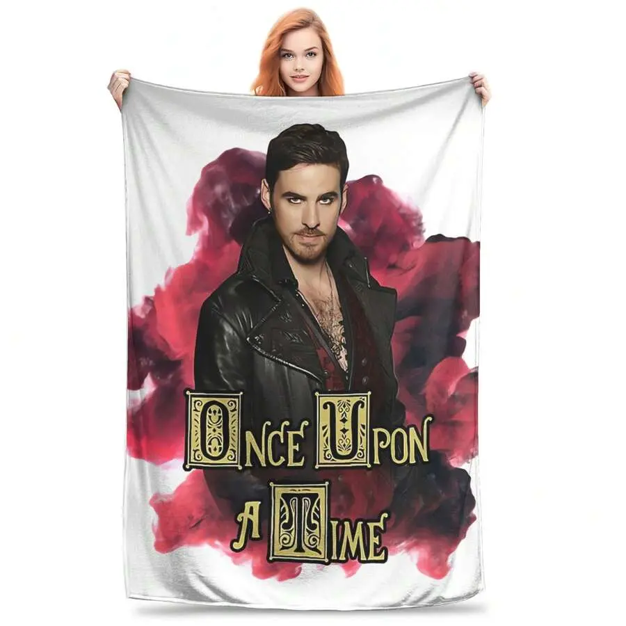 Once Upon A Time Captain Hook Portrait Flannel Throw Blanket - Retro Vintage, Anti-Pilling, Red Smoke Background Classic TV Show Character Art Print Soft Fleece Blanket for Series Fans, Couch Bedroom Home Relaxation Multi-Size Decor Gift, Tv Series Fanart