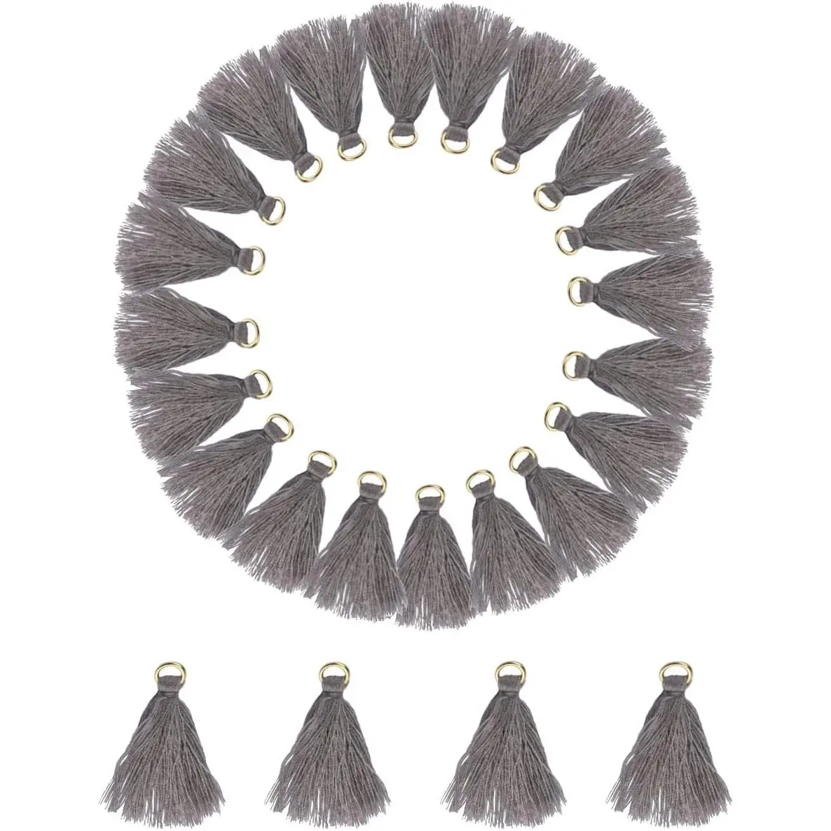 100 count Mini Tassels with Jump Rings Mala Tassel Kit for Earring Necklace  Making Garland  Charms Crafts Decorations (Grey)