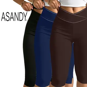 ASANDY [3 Pieces] High Waist Split Hem Cropped Capri Leggings Women Slim Elastic Yoga Workout Dressy Daily Outdoor Active Pants