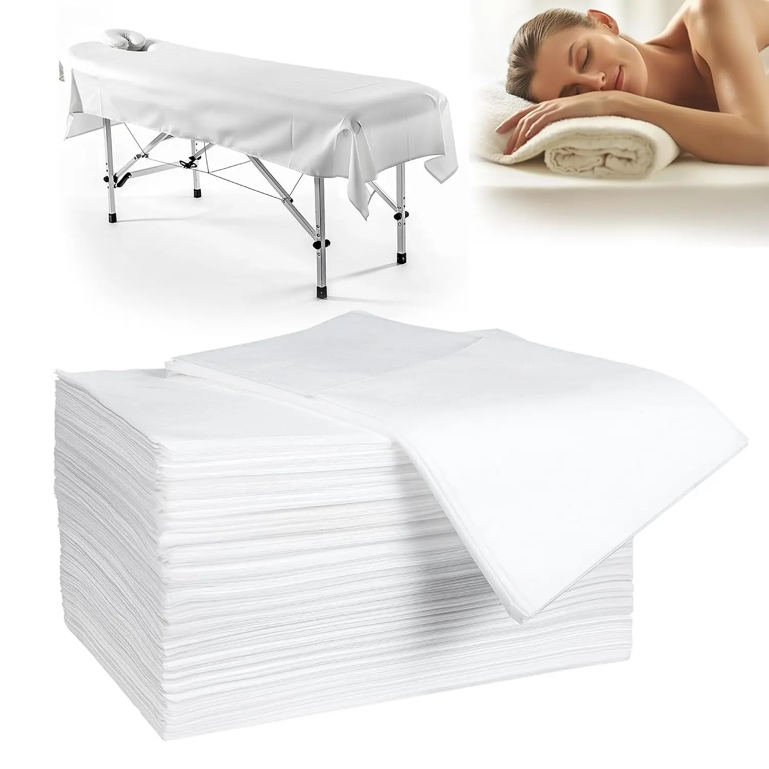 100 Pack 31" x 71" Disposable Non-Woven Massage Table Bed Covers - 2-Ply Waterproof Spa Sheets for Facial, Tattoo & Waxing.
