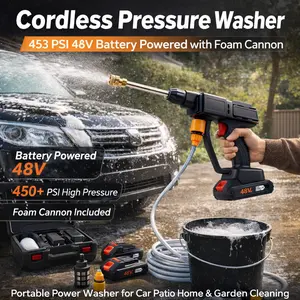 48V Cordless Pressure Washer, Portable Handheld Power Washer with Foam Cannon, 453 PSI Battery Powered Cleaner for Car Wash, Patio, Garden, Home & Outdoor