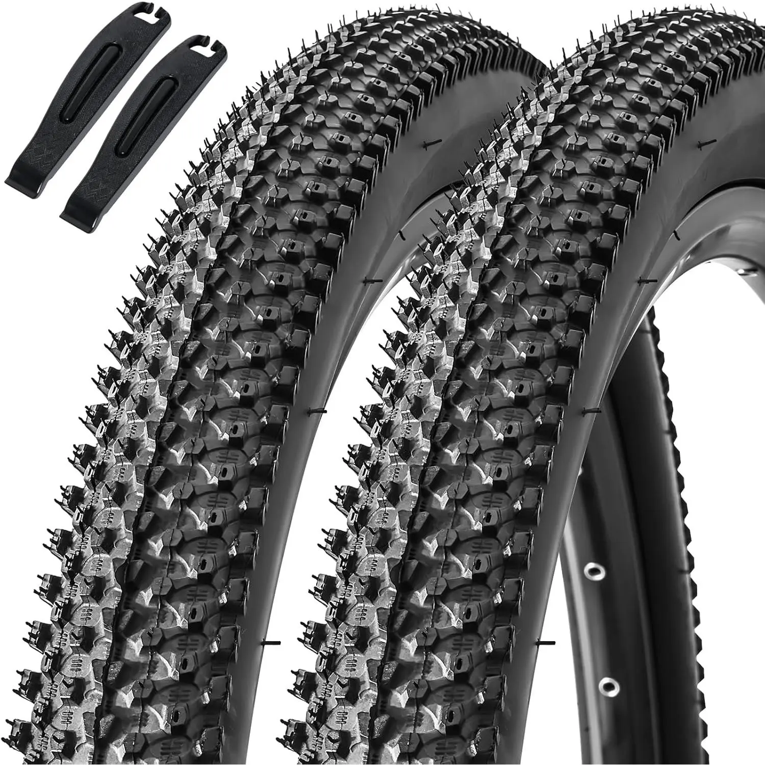 2-Pack Folding Mountain Bike Replacement Tires - 26x1.95" (50-559mm) Clincher Size, 60 TPI Puncture-Res/Puncture-Resistant, Directional Tread, High Butyl, Folding Fit with 2 Tire Levers
