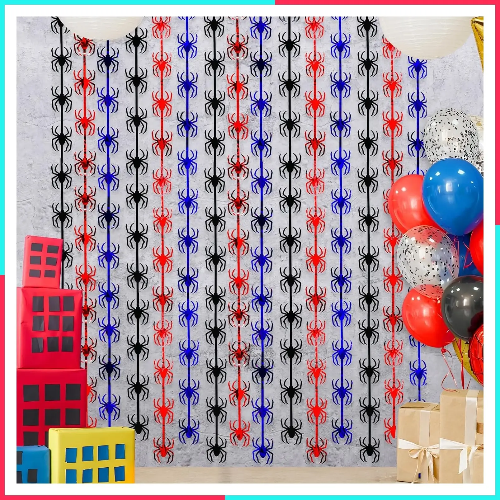 Birthday Foil Fringe Curtains with Spider Web Backdrop, 2 Pack