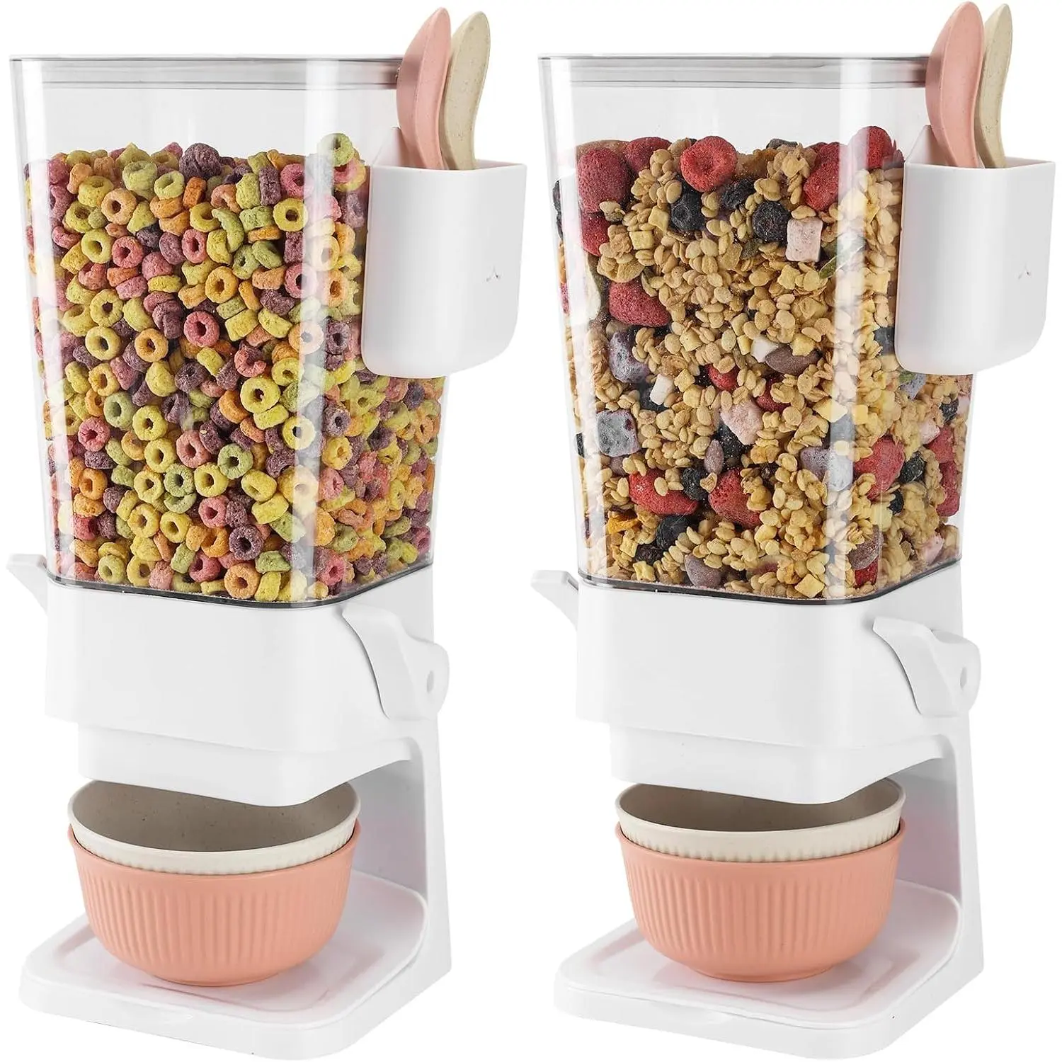 Cereal Dispenser Countertop 2 Pack with Bowls Spoons Cutlery Box,5.5 QT Dry  Dispenser Snack Organizer Containers Storage with  for Pantry Kitchen Organization Oatmeal Nut Granola Candy