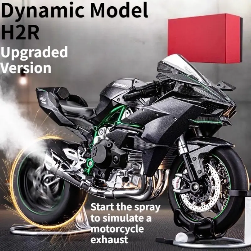 Large Scale Startable H2r Alloy Dynamic Motorcycle, Ignition Sound Spray, Realistic Motorbike Experience, Gift for Boyfriend, Collectible Model