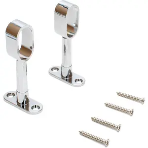 2 Pack Retractable Oval Wardrobe Bracket 16mm Diameter Ceiling Mounted Track Bar Support Socket All-Pass Silver