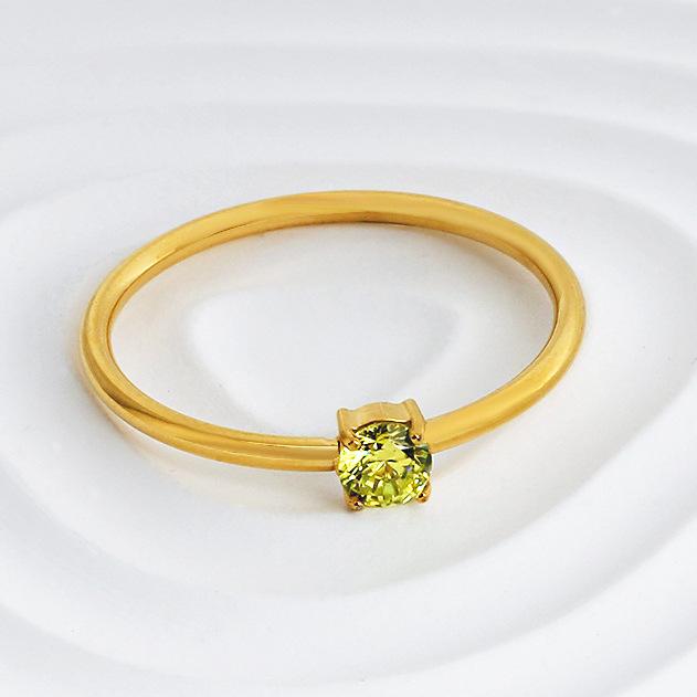 Birthstone Rings for Women Non Tarnish Golden Stackable Rings Dainty Round CZ Pinky Plain Band Ring Personalized Jewelry Gift for Birthday Size 6-9