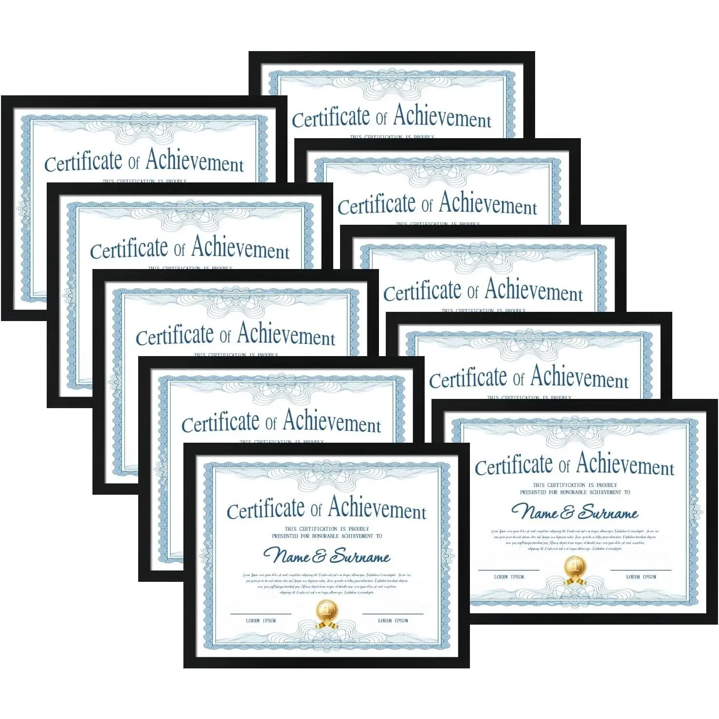 8.5x11 Picture Frame Set of 10, Photo Frames 8.5 by 11 for Certificate Diploma Document Degree, for Wall or Tabletop Display, Black