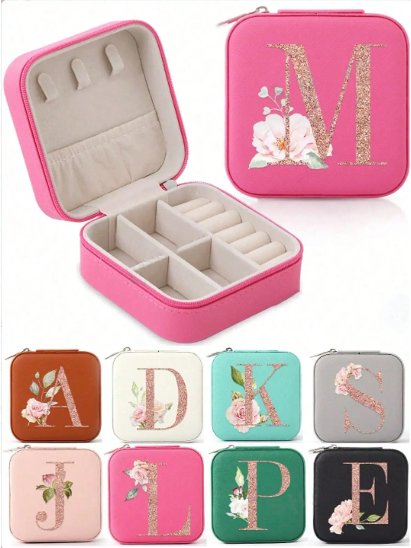 Portable Jewelry Box, Compact Letter A-Z Design, Travel Jewelry Organizer, Ideal for Earrings, Necklaces, Rings, Bracelets, Gift for Women