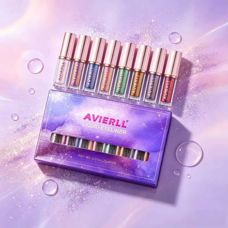 Macaron Pink Tube Shimmer Glitter Eyeliner Liquid 8 Color Gift Box, Green Gold Blue Purple Pink Fine Glitter Smooth Quick Dry Long Wear, Creative Cut Crease Eye & Lying Silkworm Highlight Liner