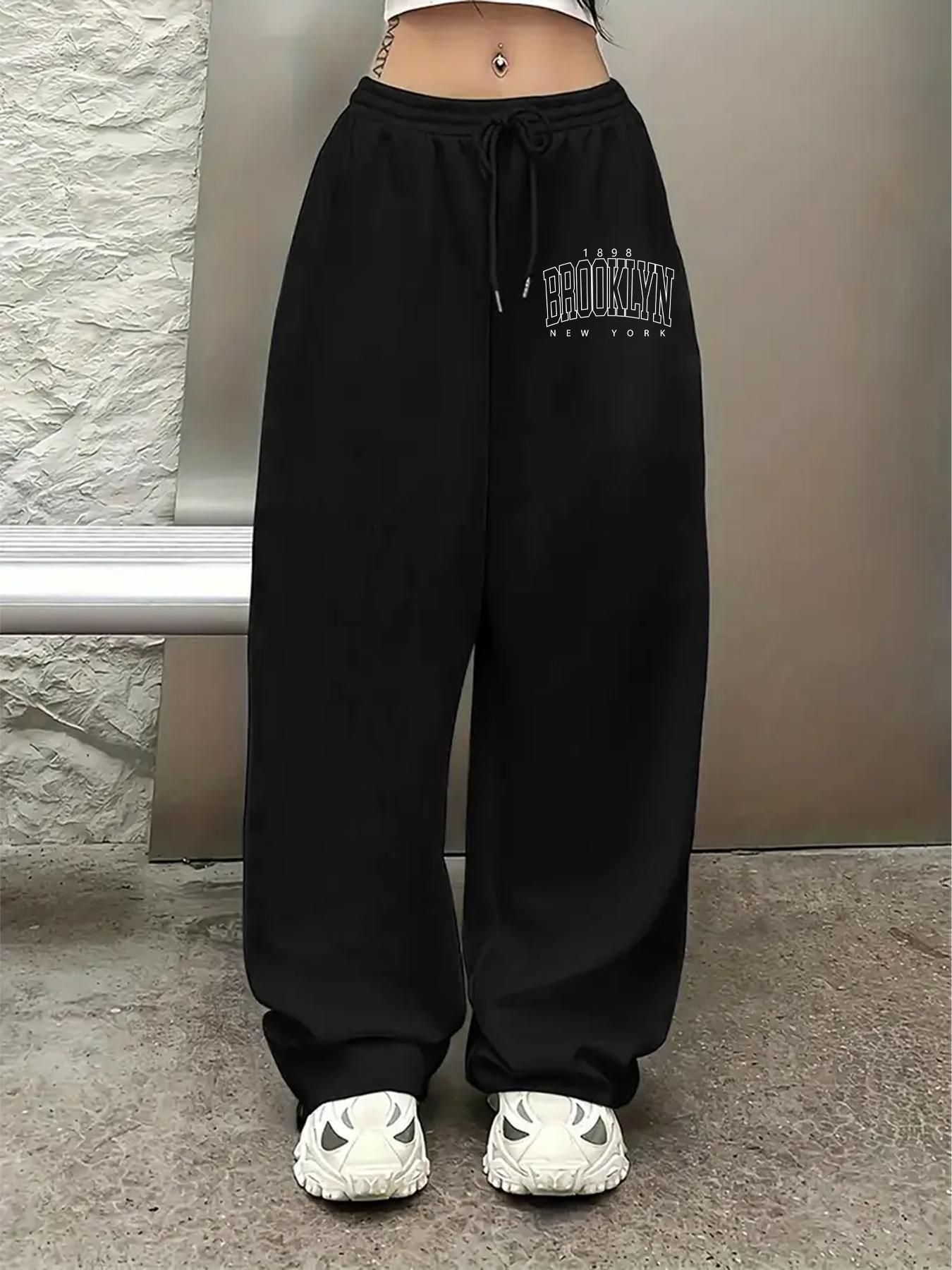 Unisex Letter Print Drawstring Waist Knit Sweatpants, Casual Comfy Loose Fit Pants for Daily Wear, Unisex Bottoms for All Seasons, Womenswear