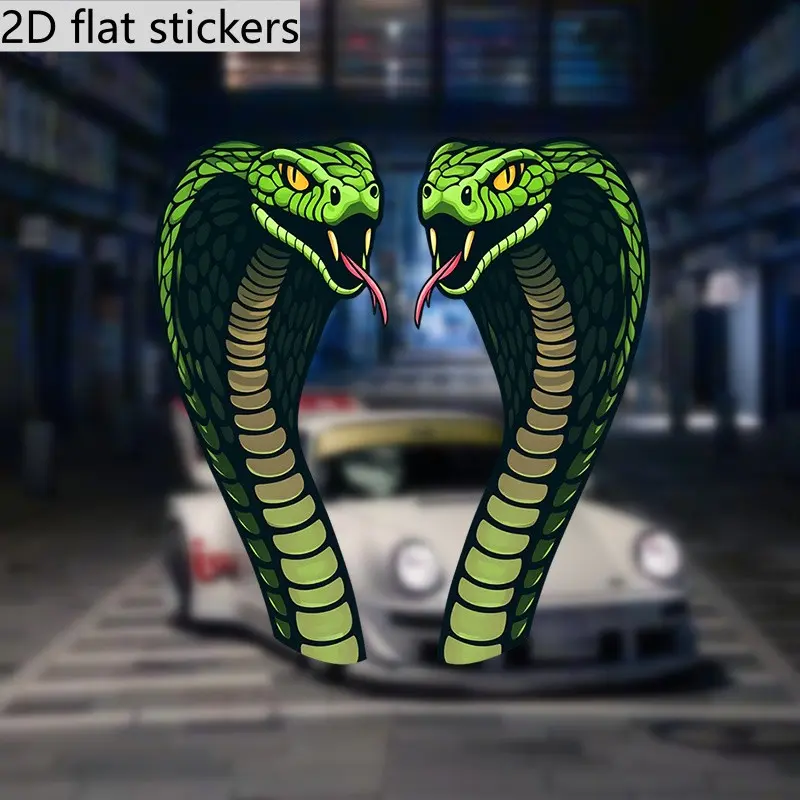 2D Flat Sticker- PVC material 2D flat sticker featuring a fierce green python with captivating eyes- Perfect for cars, laptops, and windows- Self-adhesive and single-use only- Adheres very well to glass, metal, and ceramic materials- Stickers For Cars